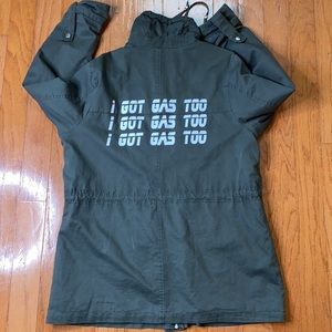 “I GOT GAS TOO” Olive green Beverly Hills polo club trench jacket